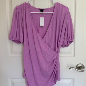 Ann Taylor Women's Short Sleeve V-Neck Blouse, Purple, size S NWT
